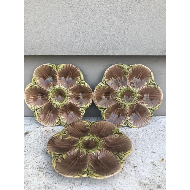 19th Century Majolica Chocolate Oyster Plate Luneville For Sale - Image 9 of 9