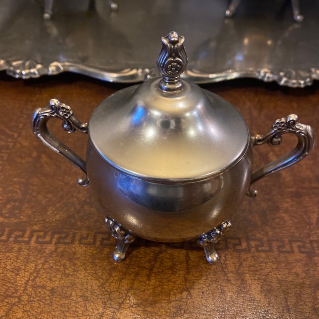 Late 20th Century Vintage Tea and Coffee Silver-Plated Matching 5 Piece Service Set With Tray For Sale - Image 5 of 12
