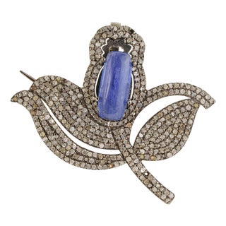 2.5 Ct Tanzanite & Diamond Tulip Convertible Brooch Pendant in 925 Sterling Silver For Sale