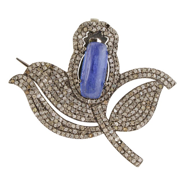 2.5 Ct Tanzanite & Diamond Tulip Convertible Brooch Pendant in 925 Sterling Silver For Sale