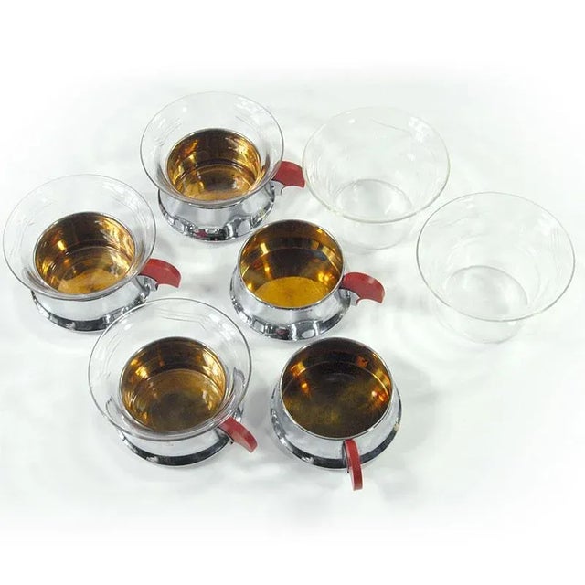 Art Deco Bakelite Handle Glass Cups, 1930s, Set of 6 For Sale - Image 4 of 8