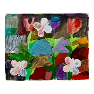 Jim Drain, Colorful Mixed Media Collage Painting Miami Artist Jim Drain Abstract Flowers For Sale