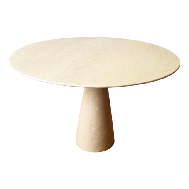 Postmodern Angelo Mangiarotti Cream Off White Marble Dining Table, Pedestal Base For Sale