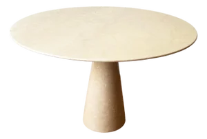 Postmodern Angelo Mangiarotti Cream Off White Marble Dining Table, Pedestal Base
