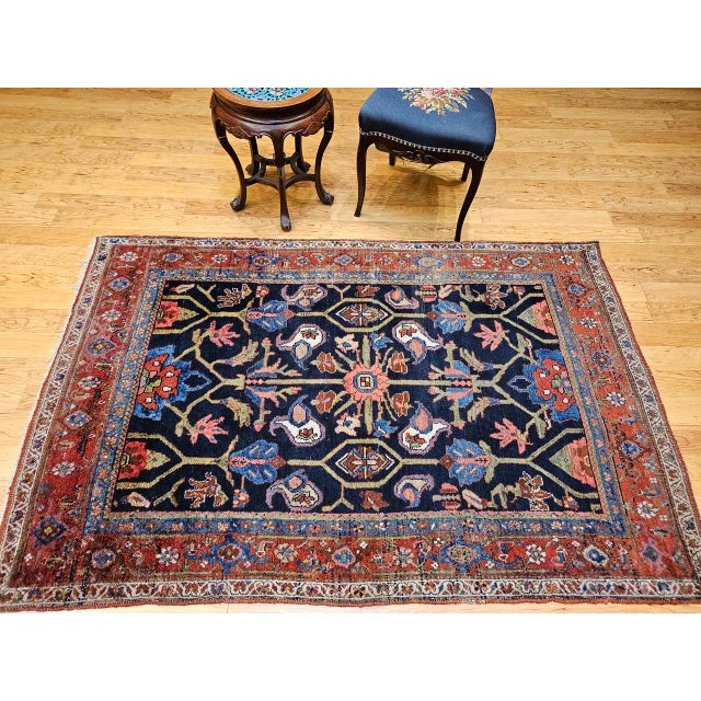 Navy Blue Antique Persian Mahal Sultanabad Rug, Hand-Knotted Wool, Geometric Pattern, 4x7, Navy & Red For Sale - Image 8 of 18