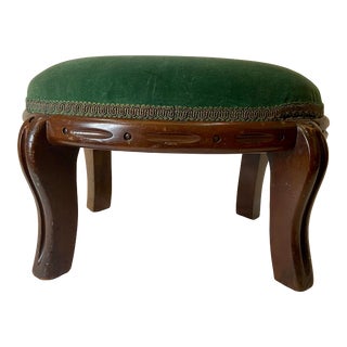 Mid-Century French Petite Velvet Footstool For Sale