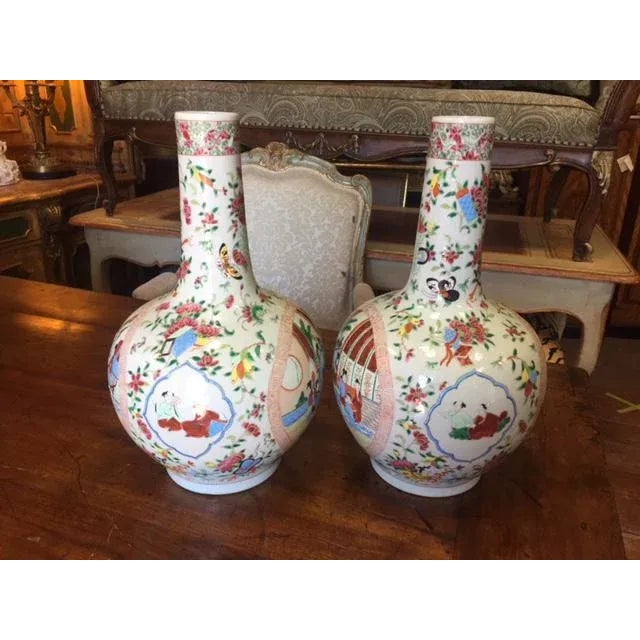Mid-Century Modern Vintage Chinese Gourd Form Famille Rose Vases - A Pair For Sale - Image 3 of 13