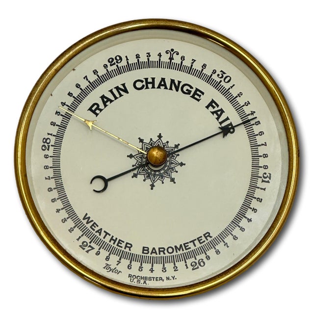Good Quality Antique Brass Ships Weather Barometer by Taylor Rochester New York - Circa Early 20th Century For Sale - Image 4 of 17