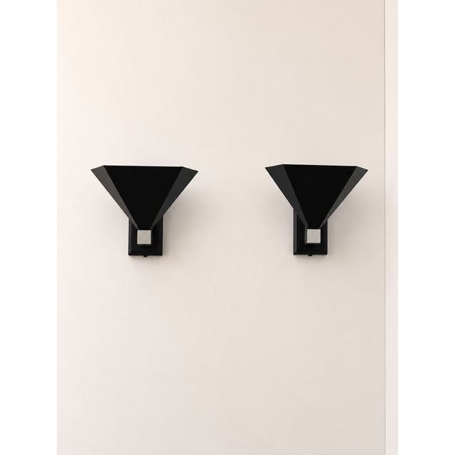 1970s Vintage Wall Sconces in Matte Black Metal, Italy, 1980, Set of 2 For Sale - Image 5 of 7