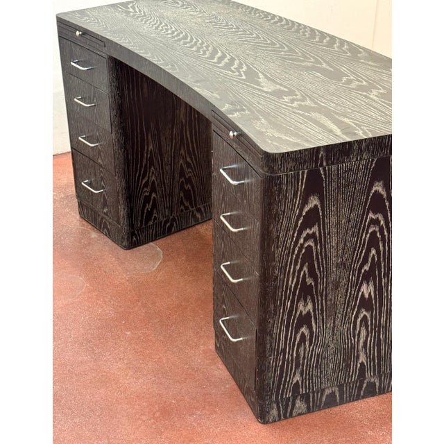 Vintage Cerused Oak Executive Desk, in the Style of James Mont For Sale - Image 9 of 18