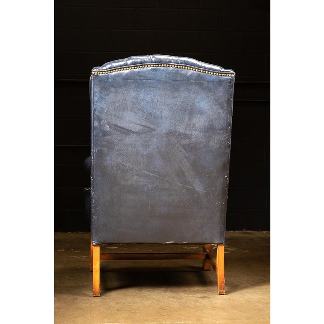 Vintage Tufted Leather Chesterfield Armchair in Cornflower Blue For Sale In Chicago - Image 6 of 8