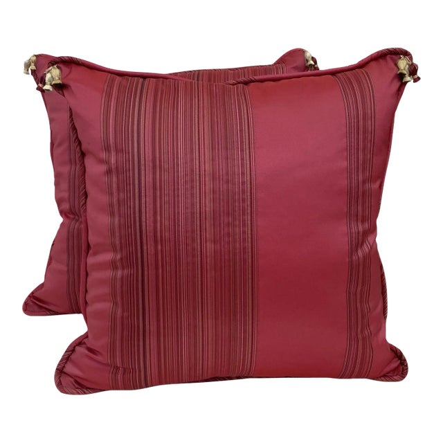 2000s Fuchsia Striped Pillows- a Pair For Sale