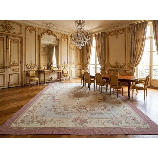 9x11 Vintage Aubusson Flat Weave Wool Rug, Pastel Rose Bouquet For Sale - Image 13 of 14