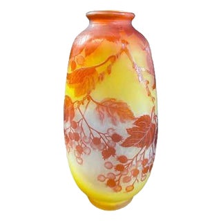 Émile Gallé Art Nouveau Cameo Glass Vase, Red Berry Motif, 1900 For Sale