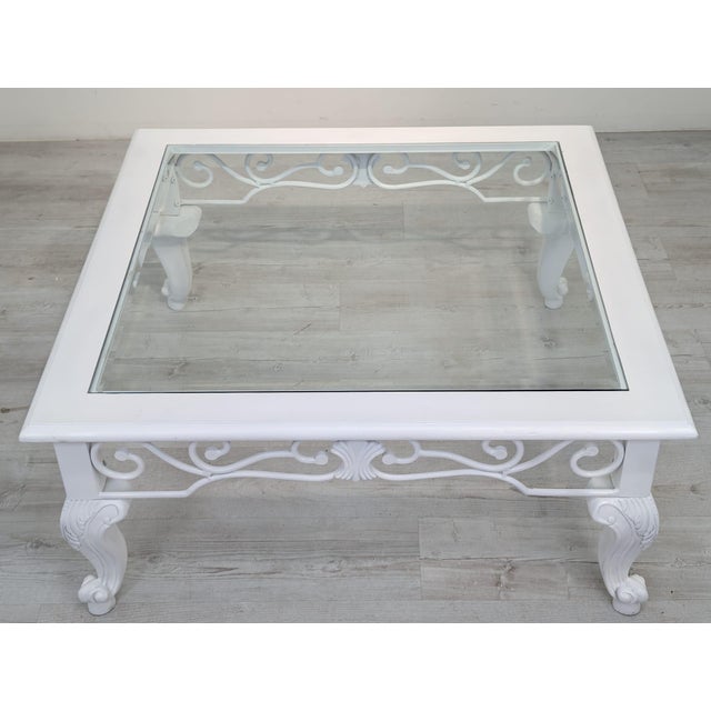 Baroque Whitewashed Coffee Table with Beveled Glass For Sale - Image 6 of 11