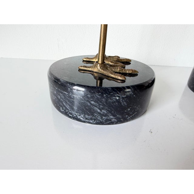 Metal Pair of Life-Size Vintage Brass Crane Sculptures on Black Marble Bases For Sale - Image 7 of 12