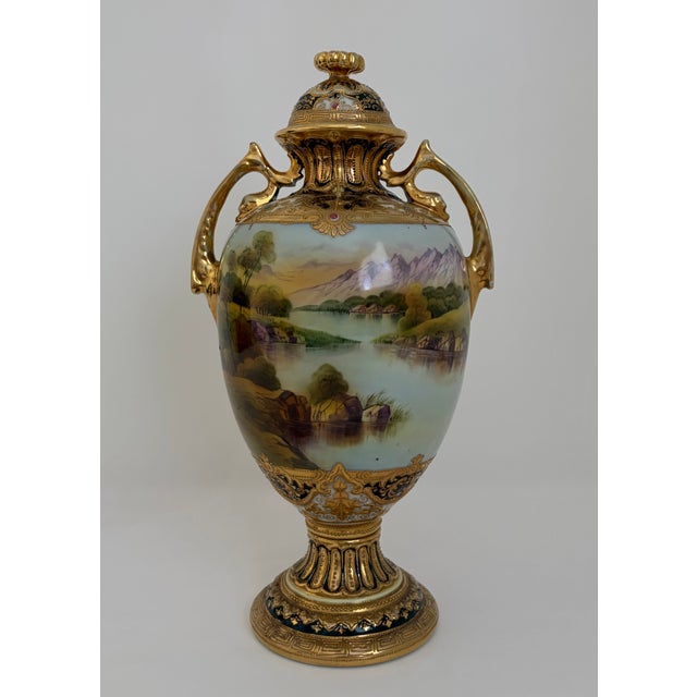 Antique Nippon Hand-Painted Scenic Covered Urn With Gilt & Jeweled Enamel, C. 1900 For Sale - Image 18 of 18