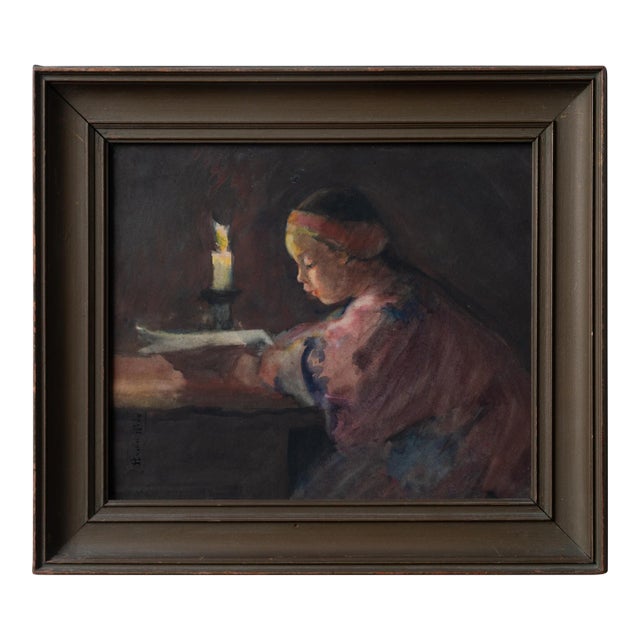 Helen Hyde - Girl Reading by Candlelight, Japanisme Watercolor, C.1900 For Sale