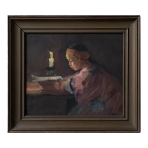 Helen Hyde - Girl Reading by Candlelight, Japanisme Watercolor, C.1900
