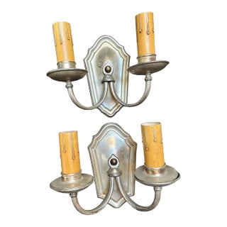 Pair Brass With Silver Plate Finish Wall Sconces, Circa 1920 For Sale