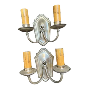 Pair Brass With Silver Plate Finish Wall Sconces, Circa 1920