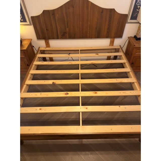 Custom Solid Wood King Bed Frame With Handcrafted Headboard – Rustic Modern / Farmhouse Style For Sale - Image 4 of 8