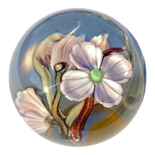 Orient & Flume Dogwood Blossom Flower California Art Glass Paperweight For Sale