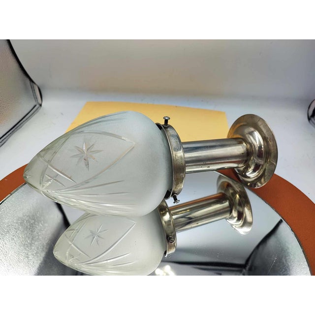 Art deco, nickel-plated brass ceiling lamp, lamp, dimensions: height 26.5 cm. diameter of the lampshade: 10.8 cm. diameter...