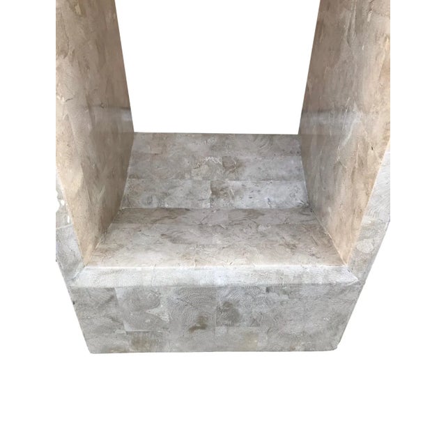 Mid-Century Modern 1990s Square Beige Tessellated Fossil Stone Open Pedestal For Sale - Image 3 of 11
