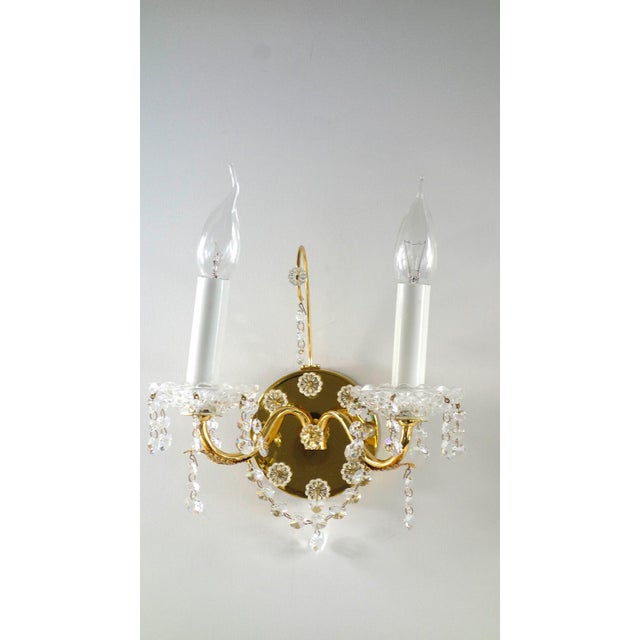 Mid-Century Modern Antique Brass and Lead Crystal Wall Lamps from Palwa, 1960s, Set of 2 For Sale - Image 3 of 7