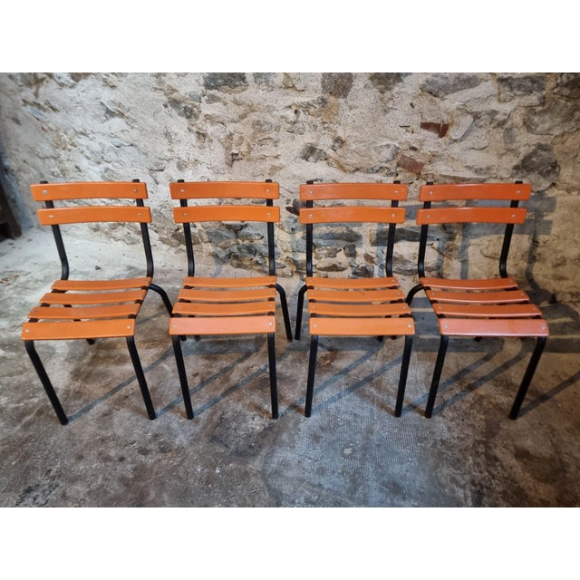 Black Vintage French Industrial Stackable School Chairs, 1960s, Set of 4 For Sale - Image 8 of 14
