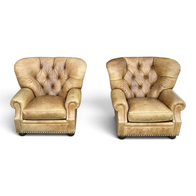Ralph Lauren 1980s Ralph Lauren Style Leather Writer's Chair Wingback a-Pair For Sale - Image 4 of 18