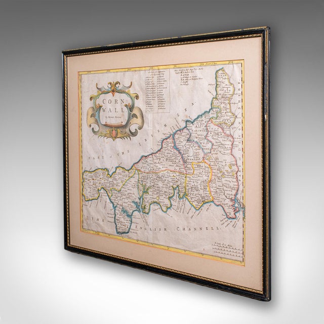 English Antique Framed Cornwall Map, English, Atlas Cartography, Robert Morden, c.1700 For Sale - Image 3 of 12