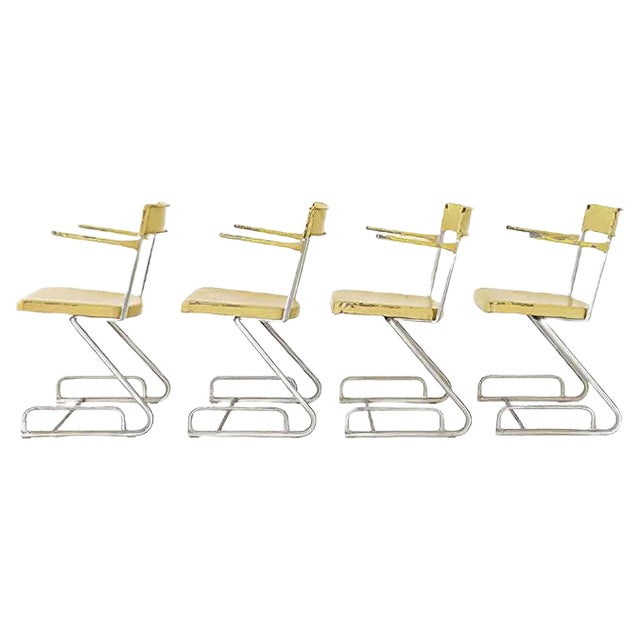 Swiss Industrial Iron and Zinc Dining Chairs, 1940s, Set of 4 For Sale
