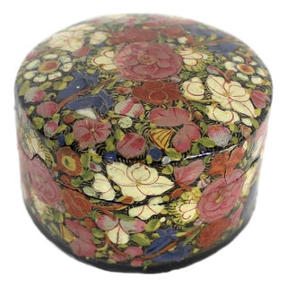 Vintage Hand Painted Kashmir Lacquered Trinket Box For Sale