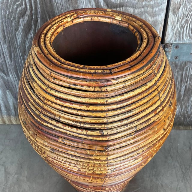 Vintage Costal Pencil Reed Low Lidded Urn For Sale In West Palm - Image 6 of 8
