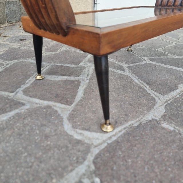 Wood Art Deco Walnut Coffee Table with Glass Bases, 1940s For Sale - Image 7 of 12