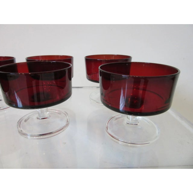Mid 20th Century Mid-Century Modern French J. G. Durand Arcoroc Ruby Dessert Glasses - Set of 6 For Sale - Image 5 of 10