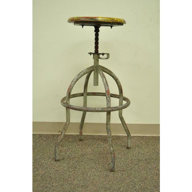 Early 20th Century Vintage Adjustable Wood Metal Work Stool