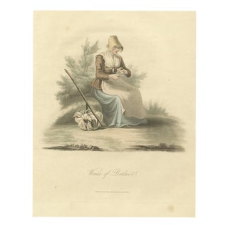 After Miss Semple, Woman of Brabant Resting with Staff and Bundle, 1817, Engraving For Sale