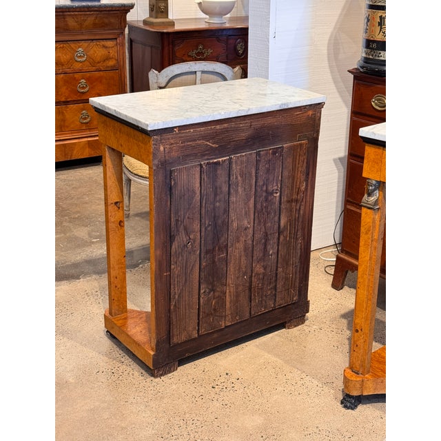 19th Century Pair Empire Consoles With Burlwood and Marble Tops For Sale - Image 15 of 16