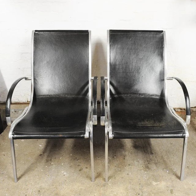 Mid-Century Modern Leather and Aluminium Lounge Chairs by Rudolf Szedleczky, 1970s, Set of 2 For Sale - Image 15 of 17