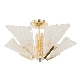 Brass Chandelier with Glass Shades For Sale