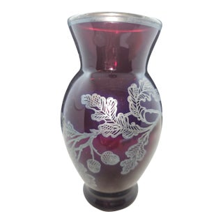 Vintage American Silvered Ruby Red Glass Floral Vase For Sale