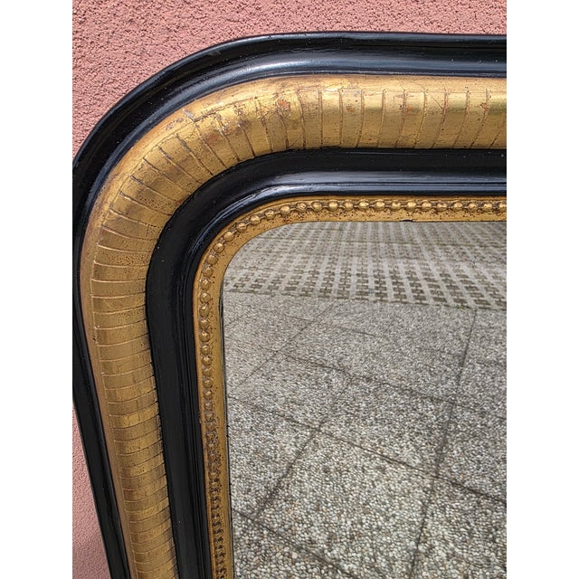 Wood French Gold Leaf Gilded and Black Lacquered Mirror, Late 19th Century For Sale - Image 7 of 10
