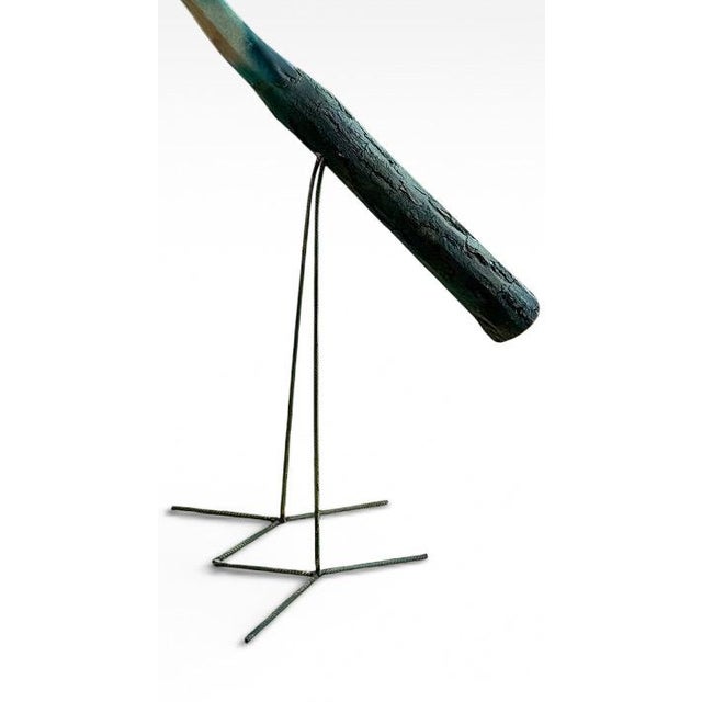Wood Late 20th Century Monumental Denver and Ter Borders Hand Carved Wood Crane Sculpture With Welded Rebar Feet For Sale - Image 7 of 13