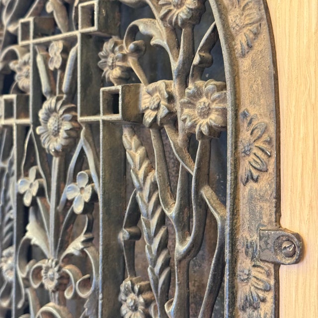 Victorian Antique Cast Iron Architectural Grille With Custom Wood Frame For Sale - Image 3 of 3