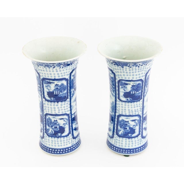 Blue Chinese Blue and White Porcelain Vases, Pair For Sale - Image 8 of 9