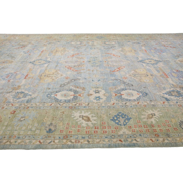 Mid 20th Century Mid 20th Century Modern Persian Sultanabad Blue Handmade Floral Wool Rug For Sale - Image 5 of 11