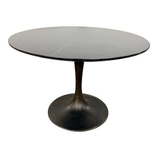 Williams Sonoma Round Tulip Table With Black Marble Top and Pedestal Base For Sale